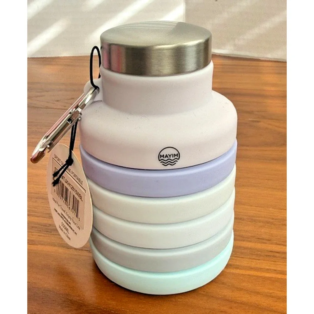 Mayim Collapsible Caribiner 17oz Silicone Water Bottle Purple Pink Pastel Ombre